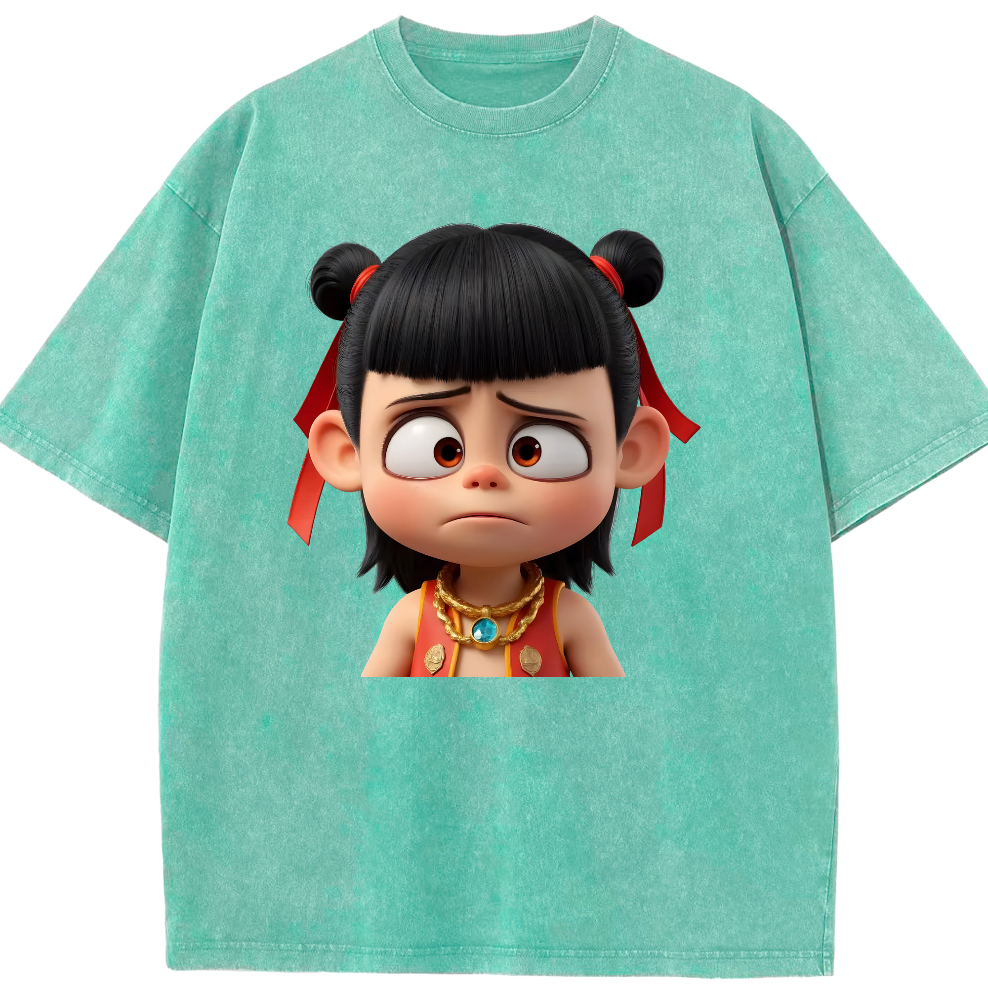 （画像用） Ne Zha 2 ナタ 魔童の大暴れ 綿100% ヴィンテージ風 半袖Tシャツ（フロントプリント）